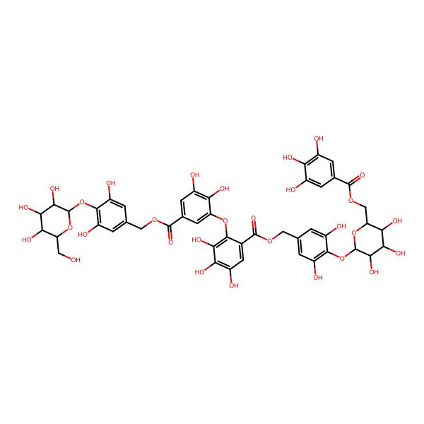 2D Structure of [3,5-dihydroxy-4-[(2S,3R,4S,5S,6R)-3,4,5-trihydroxy-6-[(3,4,5-trihydroxybenzoyl)oxymethyl]oxan-2-yl]oxyphenyl]methyl 2-[5-[[3,5-dihydroxy-4-[(2S,3R,4S,5S,6R)-3,4,5-trihydroxy-6-(hydroxymethyl)oxan-2-yl]oxyphenyl]methoxycarbonyl]-2,3-dihydroxyphenoxy]-3,4,5-trihydroxybenzoate