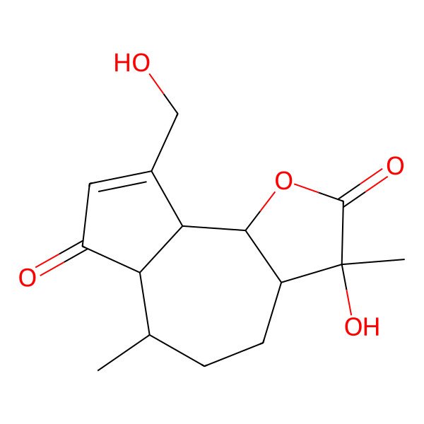 2D Structure of (3R,3aR,6S,6aS,9aR,9bR)-3-hydroxy-9-(hydroxymethyl)-3,6-dimethyl-4,5,6,6a,9a,9b-hexahydro-3aH-azuleno[4,5-b]furan-2,7-dione