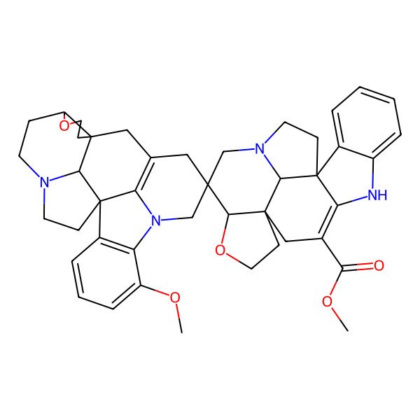 2D Structure of methyl (1R,11'R,12R,17S,22R,25'R)-19'-methoxyspiro[15-oxa-8,19-diazahexacyclo[10.9.1.01,9.02,7.012,16.019,22]docosa-2,4,6,9-tetraene-17,15'-8-oxa-4,17-diazaheptacyclo[11.10.1.11,4.07,11.017,24.018,23.011,25]pentacosa-13(24),18(23),19,21-tetraene]-10-carboxylate