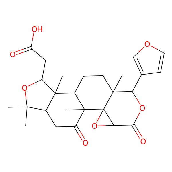 2D Structure of 2-[7-(Furan-3-yl)-1,8,12,15,15-pentamethyl-5,18-dioxo-3,6,14-trioxapentacyclo[9.7.0.02,4.02,8.012,16]octadecan-13-yl]acetic acid