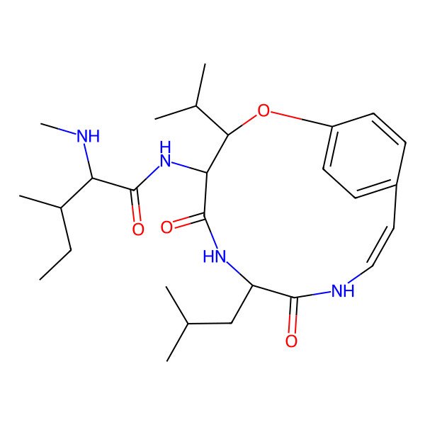 2D Structure of 3-methyl-2-(methylamino)-N-[7-(2-methylpropyl)-5,8-dioxo-3-propan-2-yl-2-oxa-6,9-diazabicyclo[10.2.2]hexadeca-1(14),10,12,15-tetraen-4-yl]pentanamide