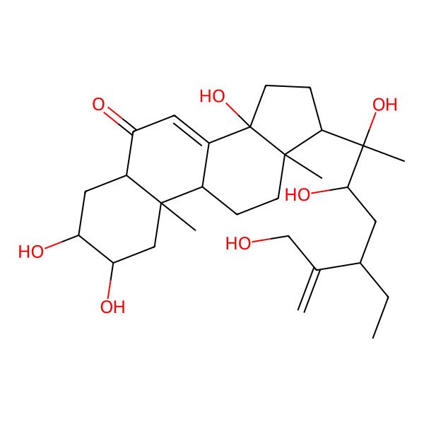 2D Structure of (2S,3R,5R,9R,10R,13R,14S,17S)-17-[(2S,3R)-5-ethyl-2,3-dihydroxy-6-(hydroxymethyl)hept-6-en-2-yl]-2,3,14-trihydroxy-10,13-dimethyl-2,3,4,5,9,11,12,15,16,17-decahydro-1H-cyclopenta[a]phenanthren-6-one