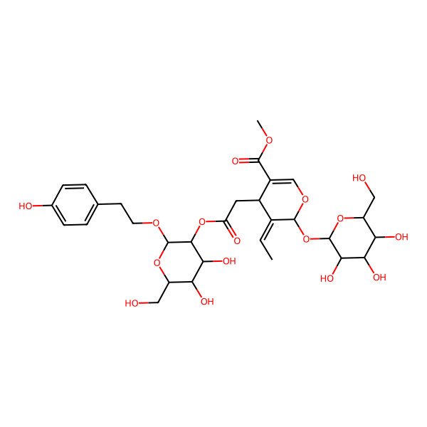 2D Structure of methyl (4S,5Z,6S)-4-[2-[(2R,3R,4S,5S,6R)-4,5-dihydroxy-6-(hydroxymethyl)-2-[2-(4-hydroxyphenyl)ethoxy]oxan-3-yl]oxy-2-oxoethyl]-5-ethylidene-6-[(2S,3R,4S,5S,6R)-3,4,5-trihydroxy-6-(hydroxymethyl)oxan-2-yl]oxy-4H-pyran-3-carboxylate