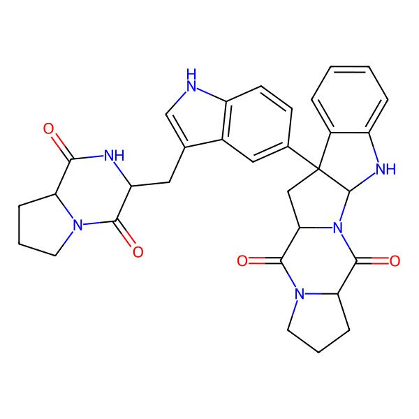 2D Structure of 12-[3-[(1,4-dioxo-2,3,6,7,8,8a-hexahydropyrrolo[1,2-a]pyrazin-3-yl)methyl]-1H-indol-5-yl]-2,8,19-triazapentacyclo[10.7.0.02,10.04,8.013,18]nonadeca-13,15,17-triene-3,9-dione