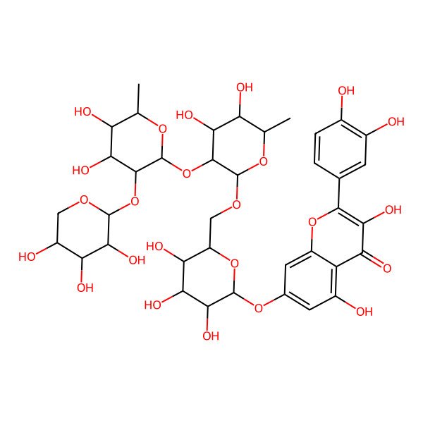 2D Structure of 7-[(2S,3R,4S,5S,6R)-6-[[(2R,3S,4R,5R,6S)-3-[(2S,3S,4S,5R,6S)-4,5-dihydroxy-6-methyl-3-[(2R,3R,4R,5R)-3,4,5-trihydroxyoxan-2-yl]oxyoxan-2-yl]oxy-4,5-dihydroxy-6-methyloxan-2-yl]oxymethyl]-3,4,5-trihydroxyoxan-2-yl]oxy-2-(3,4-dihydroxyphenyl)-3,5-dihydroxychromen-4-one