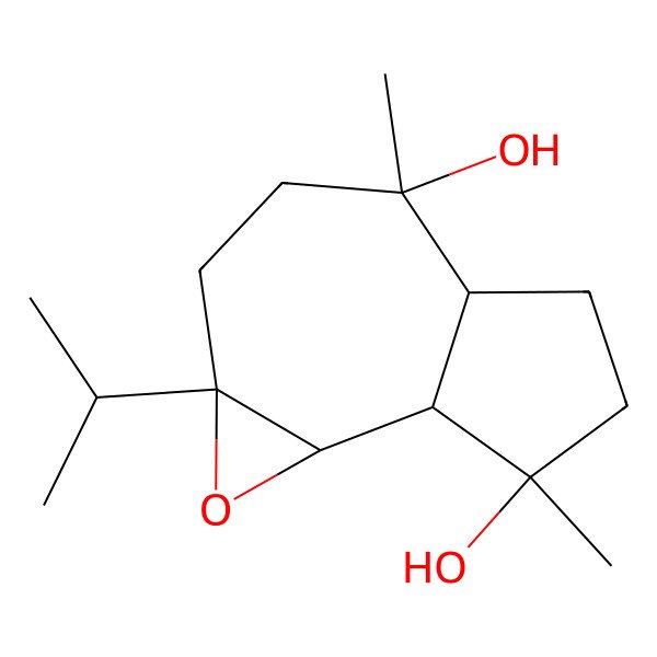 2D Structure of (1aR,4R,4aS,7R,7aS,7bR)-4,7-dimethyl-1a-propan-2-yl-3,4a,5,6,7a,7b-hexahydro-2H-azuleno[7,8-b]oxirene-4,7-diol