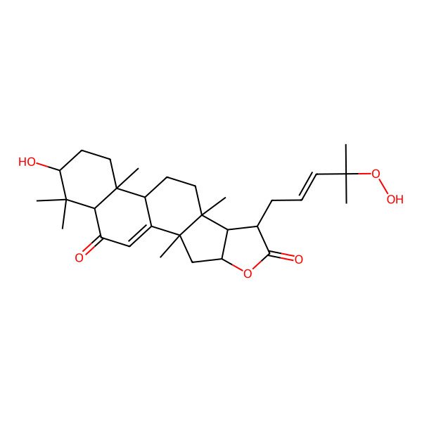 2D Structure of 7-(4-Hydroperoxy-4-methylpent-2-enyl)-16-hydroxy-2,9,13,17,17-pentamethyl-5-oxapentacyclo[10.8.0.02,9.04,8.013,18]icos-1(20)-ene-6,19-dione