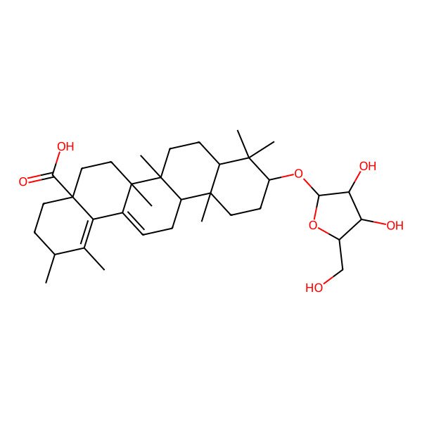 2D Structure of (2R,4aS,6aR,6aS,6bR,8aR,10S,12aR)-10-[(2S,3S,4S,5R)-3,4-dihydroxy-5-(hydroxymethyl)oxolan-2-yl]oxy-1,2,6a,6b,9,9,12a-heptamethyl-3,4,5,6,6a,7,8,8a,10,11,12,13-dodecahydro-2H-picene-4a-carboxylic acid