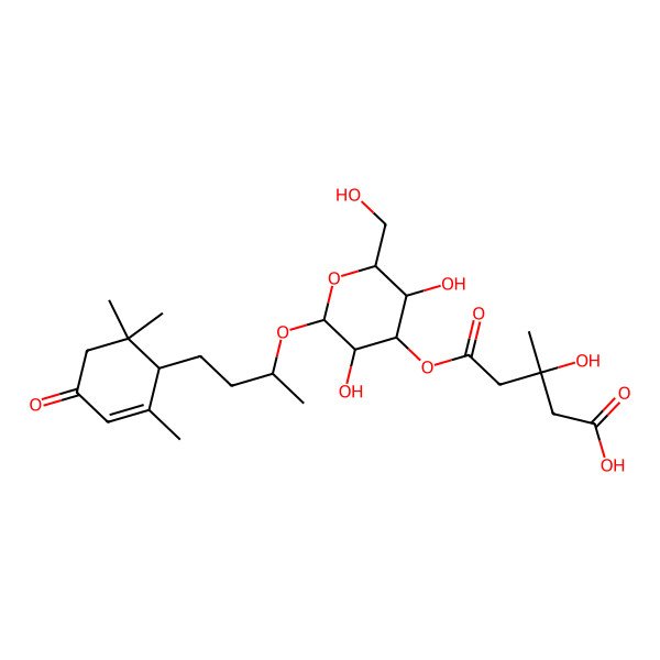 2D Structure of 5-[3,5-Dihydroxy-2-(hydroxymethyl)-6-[4-(2,6,6-trimethyl-4-oxocyclohex-2-en-1-yl)butan-2-yloxy]oxan-4-yl]oxy-3-hydroxy-3-methyl-5-oxopentanoic acid