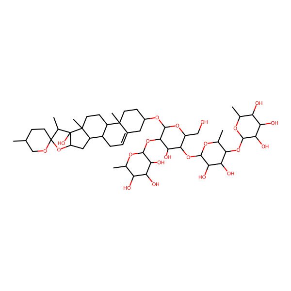 2D Structure of 2-[4,5-Dihydroxy-6-[4-hydroxy-2-(hydroxymethyl)-6-(8-hydroxy-5',7,9,13-tetramethylspiro[5-oxapentacyclo[10.8.0.02,9.04,8.013,18]icos-18-ene-6,2'-oxane]-16-yl)oxy-5-(3,4,5-trihydroxy-6-methyloxan-2-yl)oxyoxan-3-yl]oxy-2-methyloxan-3-yl]oxy-6-methyloxane-3,4,5-triol