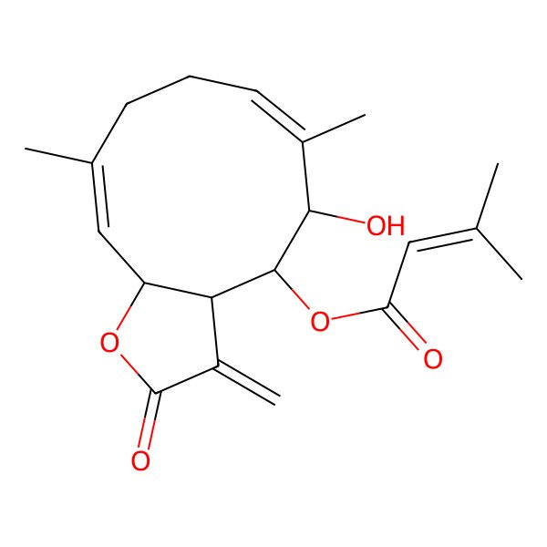 2D Structure of [(3aS,4R,5R,6E,10E,11aR)-5-hydroxy-6,10-dimethyl-3-methylidene-2-oxo-3a,4,5,8,9,11a-hexahydrocyclodeca[b]furan-4-yl] 3-methylbut-2-enoate