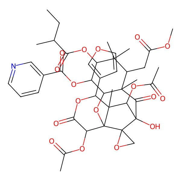 2D Structure of [(1S,3R,4R,5S,7R,8R,10R,11R,12R,13S,16S,17S)-11,16-diacetyloxy-13-(furan-3-yl)-10-hydroxy-7-(2-methoxy-2-oxoethyl)-6,6,8,12-tetramethyl-5-[(2R)-2-methylbutanoyl]oxy-9,15-dioxospiro[2,14-dioxatetracyclo[8.6.1.01,12.03,8]heptadecane-17,2'-oxirane]-4-yl] pyridine-3-carboxylate