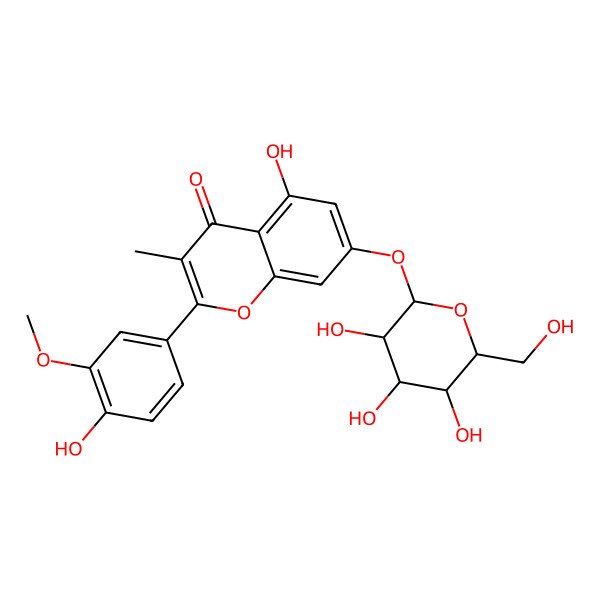 2D Structure of 5-Hydroxy-2-(4-hydroxy-3-methoxyphenyl)-3-methyl-7-[3,4,5-trihydroxy-6-(hydroxymethyl)oxan-2-yl]oxychromen-4-one