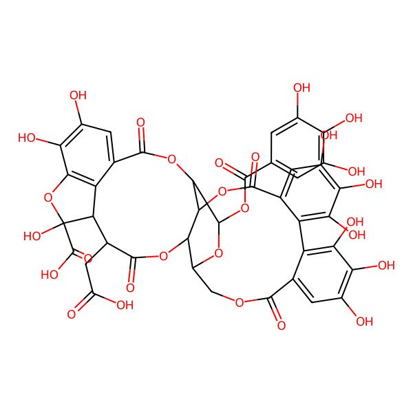 2D Structure of 29-(Carboxymethyl)-13,14,15,18,19,20,31,34,35-nonahydroxy-2,10,23,28-tetraoxo-5-(3,4,5-trihydroxybenzoyl)oxy-3,6,9,24,27,32-hexaoxaheptacyclo[28.6.1.04,25.07,26.011,16.017,22.033,37]heptatriaconta-1(36),11,13,15,17,19,21,33(37),34-nonaene-31-carboxylic acid