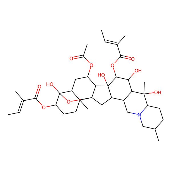 2D Structure of [16-Acetyloxy-10,12,14,23-tetrahydroxy-6,10,19-trimethyl-13-(2-methylbut-2-enoyloxy)-24-oxa-4-azaheptacyclo[12.12.0.02,11.04,9.015,25.018,23.019,25]hexacosan-22-yl] 2-methylbut-2-enoate