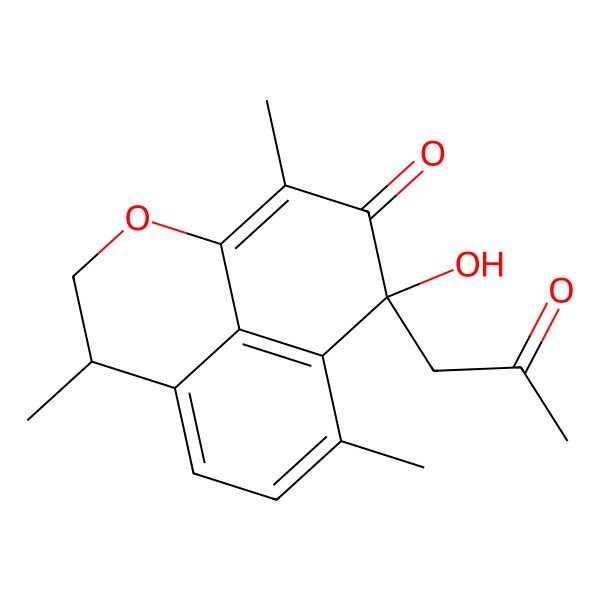 2D Structure of 10-Hydroxy-4,8,12-trimethyl-10-(2-oxopropyl)-2-oxatricyclo[7.3.1.05,13]trideca-1(12),5(13),6,8-tetraen-11-one