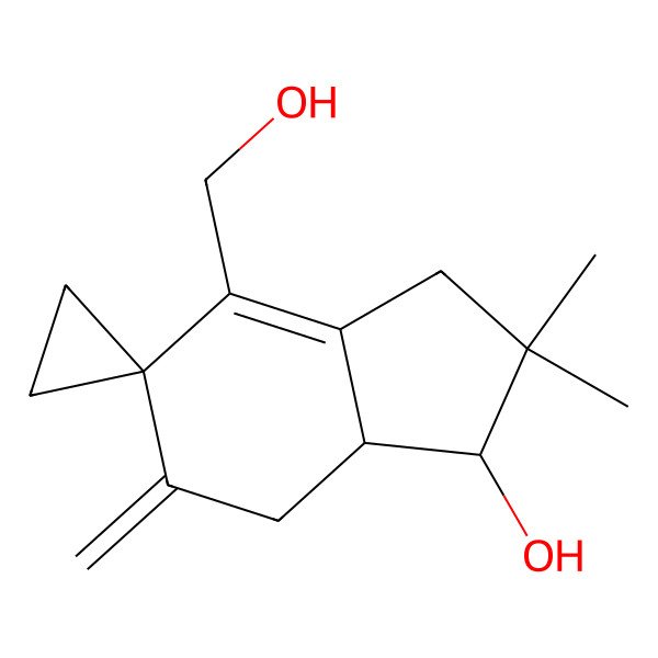 2D Structure of (1R,7aS)-4-(hydroxymethyl)-2,2-dimethyl-6-methylidenespiro[1,3,7,7a-tetrahydroindene-5,1'-cyclopropane]-1-ol