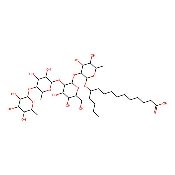 2D Structure of 11-[3-[3-[3,4-Dihydroxy-6-methyl-5-(3,4,5-trihydroxy-6-methyloxan-2-yl)oxyoxan-2-yl]oxy-4,5-dihydroxy-6-(hydroxymethyl)oxan-2-yl]oxy-4,5-dihydroxy-6-methyloxan-2-yl]oxypentadecanoic acid
