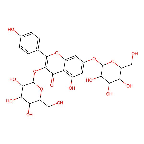 2D Structure of 5-hydroxy-2-(4-hydroxyphenyl)-3,7-bis[[(2S,3R,4S,5R,6R)-3,4,5-trihydroxy-6-(hydroxymethyl)oxan-2-yl]oxy]chromen-4-one