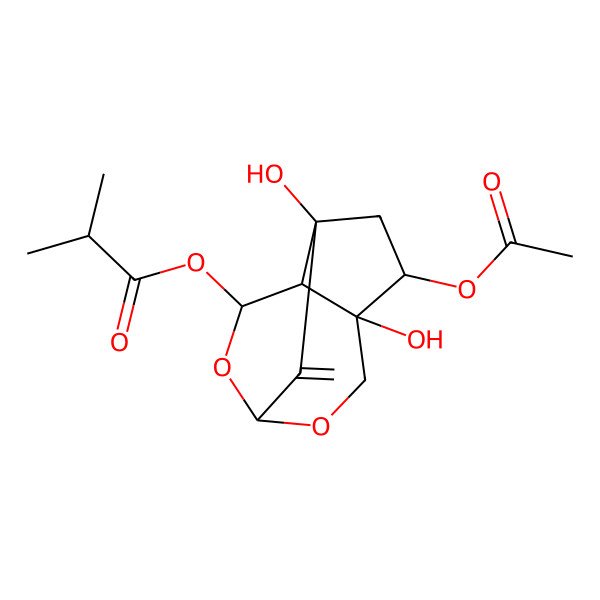 2D Structure of [(1R,4S,5S,7R,8S,9S)-5-acetyloxy-4,7-dihydroxy-11-methylidene-2,10-dioxatricyclo[5.3.1.04,8]undecan-9-yl] 2-methylpropanoate