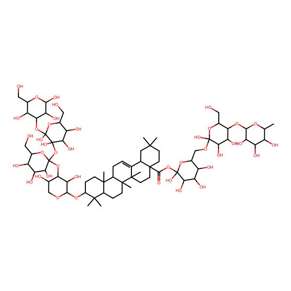 2D Structure of [(2R,3S,5S)-2,3,4,5-tetrahydroxy-6-[[(2S,3S,5S)-2,3,4-trihydroxy-6-(hydroxymethyl)-5-[(3S,4S,5S,6R)-3,4,5-trihydroxy-6-methyloxan-2-yl]oxyoxan-2-yl]oxymethyl]oxan-2-yl] (4aS,6aS,6bR,10S,12aR,14bS)-10-[(2S,3S,5S)-3,5-dihydroxy-4-[(2S,3S,5S)-3,4,5-trihydroxy-6-(hydroxymethyl)-2-[(2R,3R,5S)-2,3,4,5-tetrahydroxy-6-(hydroxymethyl)-2-[(2S,3S,5R)-2,3,5-trihydroxy-6-(hydroxymethyl)oxan-4-yl]oxyoxan-3-yl]oxyoxan-2-yl]oxyoxan-2-yl]oxy-2,2,6a,6b,9,9,12a-heptamethyl-1,3,4,5,6,6a,7,8,8a,10,11,12,13,14b-tetradecahydropicene-4a-carboxylate
