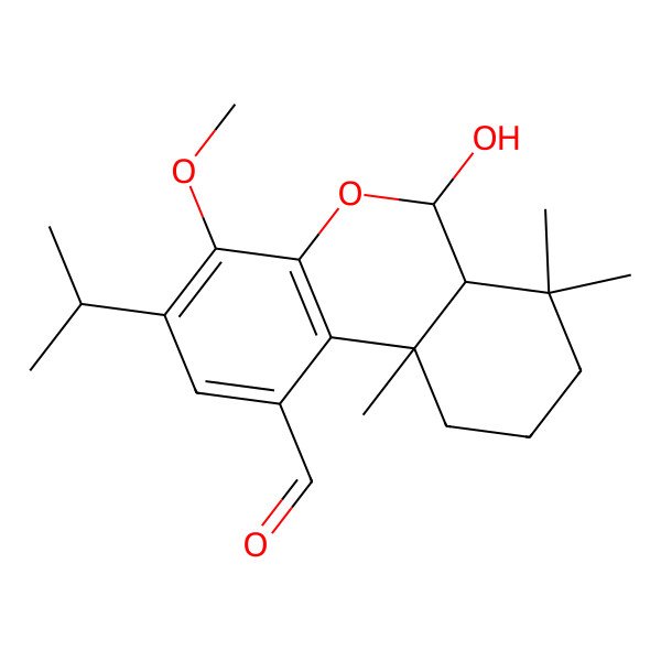 2D Structure of 6-hydroxy-4-methoxy-7,7,10a-trimethyl-3-propan-2-yl-6a,8,9,10-tetrahydro-6H-benzo[c]chromene-1-carbaldehyde