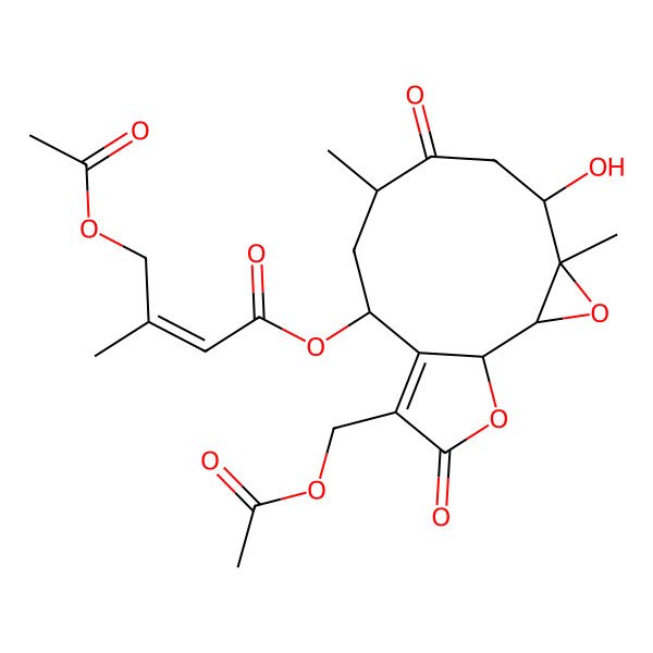 2D Structure of [(1S,2S,4R,5S,8S,10S)-12-(acetyloxymethyl)-5-hydroxy-4,8-dimethyl-7,13-dioxo-3,14-dioxatricyclo[9.3.0.02,4]tetradec-11-en-10-yl] (Z)-4-acetyloxy-3-methylbut-2-enoate