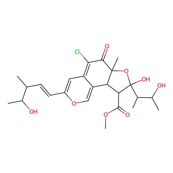 2D Structure of Methyl 5-chloro-8-hydroxy-8-(3-hydroxybutan-2-yl)-3-(4-hydroxy-3-methylpent-1-enyl)-6a-methyl-6-oxo-9,9a-dihydrofuro[2,3-h]isochromene-9-carboxylate