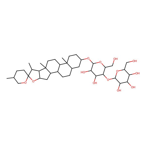 2D Structure of (2S,3R,4S,5R,6R)-2-[(2R,3R,4R,5R,6R)-4,5-dihydroxy-2-(hydroxymethyl)-6-[(1R,2S,4S,5'S,6R,7S,8R,9S,12S,13S,16S,18R)-5',7,9,13-tetramethylspiro[5-oxapentacyclo[10.8.0.02,9.04,8.013,18]icosane-6,2'-oxane]-16-yl]oxyoxan-3-yl]oxy-6-(hydroxymethyl)oxane-3,4,5-triol