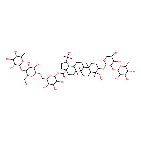 2D Structure of [6-[[3,4-Dihydroxy-6-(hydroxymethyl)-5-(3,4,5-trihydroxy-6-methyloxan-2-yl)oxyoxan-2-yl]oxymethyl]-3,4,5-trihydroxyoxan-2-yl] 9-[4,5-dihydroxy-3-(3,4,5-trihydroxy-6-methyloxan-2-yl)oxyoxan-2-yl]oxy-8-(hydroxymethyl)-1-(2-hydroxypropan-2-yl)-5a,5b,8,11a-tetramethyl-1,2,3,4,5,6,7,7a,9,10,11,11b,12,13,13a,13b-hexadecahydrocyclopenta[a]chrysene-3a-carboxylate