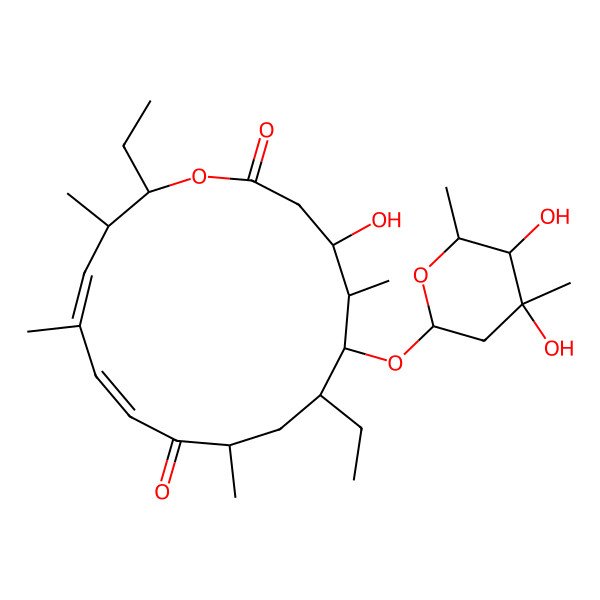 2D Structure of 6-(4,5-Dihydroxy-4,6-dimethyloxan-2-yl)oxy-7,16-diethyl-4-hydroxy-5,9,13,15-tetramethyl-1-oxacyclohexadeca-11,13-diene-2,10-dione