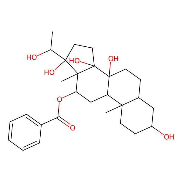 2D Structure of [(3S,5S,8S,9R,10S,12R,13R,14R,17S)-3,8,14,17-tetrahydroxy-17-(1-hydroxyethyl)-10,13-dimethyl-1,2,3,4,5,6,7,9,11,12,15,16-dodecahydrocyclopenta[a]phenanthren-12-yl] benzoate