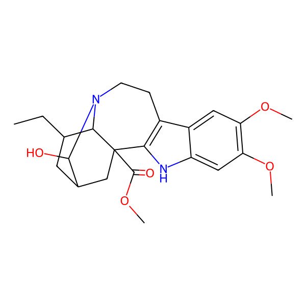 2D Structure of methyl (1S,14R,15R,17S,18S)-17-ethyl-14-hydroxy-6,7-dimethoxy-3,13-diazapentacyclo[13.3.1.02,10.04,9.013,18]nonadeca-2(10),4,6,8-tetraene-1-carboxylate
