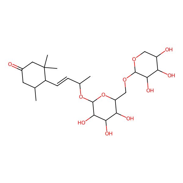 2D Structure of (4R,5R)-3,3,5-trimethyl-4-[(E,3R)-3-[(2R,3R,4S,5S,6R)-3,4,5-trihydroxy-6-[[(2R,3R,4R,5R)-3,4,5-trihydroxyoxan-2-yl]oxymethyl]oxan-2-yl]oxybut-1-enyl]cyclohexan-1-one