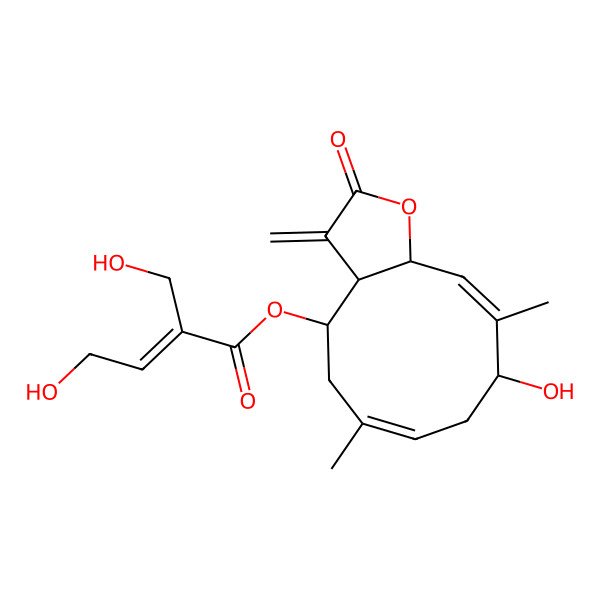 2D Structure of (9-Hydroxy-6,10-dimethyl-3-methylidene-2-oxo-3a,4,5,8,9,11a-hexahydrocyclodeca[b]furan-4-yl) 4-hydroxy-2-(hydroxymethyl)but-2-enoate