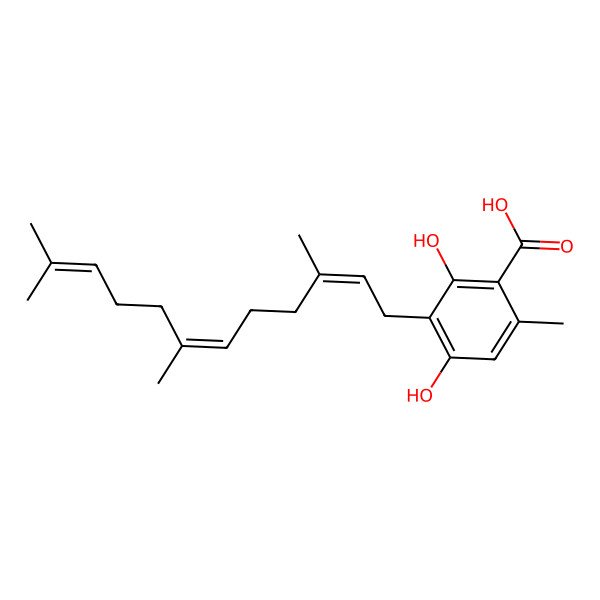 2D Structure of 2,4-Dihydroxy-6-methyl-3-[(2E,6E)-3,7,11-trimethyl-2,6,10-dodecatrien-1-yl]benzoic acid; Grifolic acid