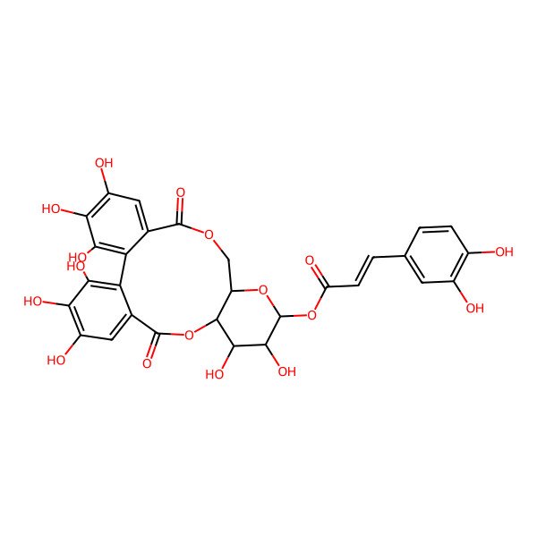 2D Structure of [(10S,11R,12R,13S,15R)-3,4,5,11,12,21,22,23-octahydroxy-8,18-dioxo-9,14,17-trioxatetracyclo[17.4.0.02,7.010,15]tricosa-1(23),2,4,6,19,21-hexaen-13-yl] (E)-3-(3,4-dihydroxyphenyl)prop-2-enoate