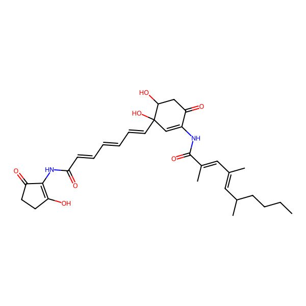 2D Structure of (2E,4E,6R)-N-[(3R,4S)-3,4-dihydroxy-3-[(1E,3E,5E)-7-[(2-hydroxy-5-oxocyclopenten-1-yl)amino]-7-oxohepta-1,3,5-trienyl]-6-oxocyclohexen-1-yl]-2,4,6-trimethyldeca-2,4-dienamide