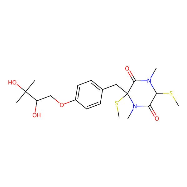 2D Structure of (3S,6R)-3-[[4-[(2S)-2,3-dihydroxy-3-methylbutoxy]phenyl]methyl]-1,4-dimethyl-3,6-bis(methylsulfanyl)piperazine-2,5-dione