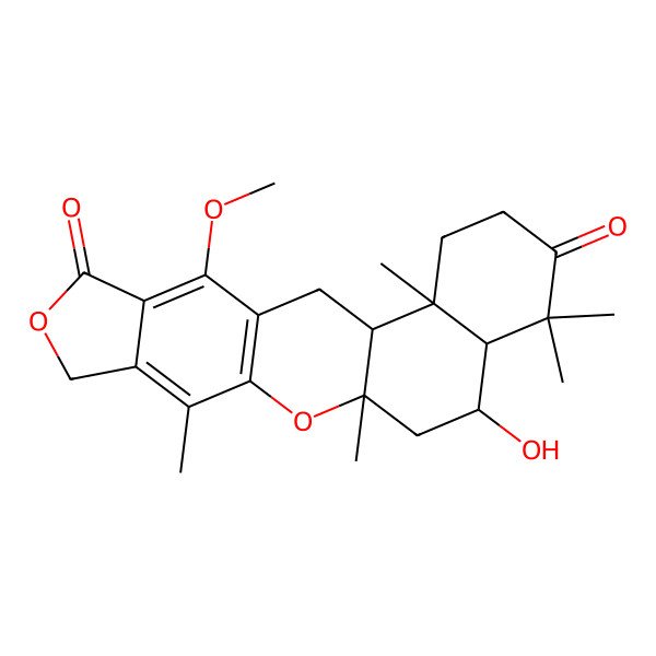2D Structure of 20-Hydroxy-10-methoxy-1,4,14,18,18-pentamethyl-2,7-dioxapentacyclo[11.8.0.03,11.05,9.014,19]henicosa-3(11),4,9-triene-8,17-dione