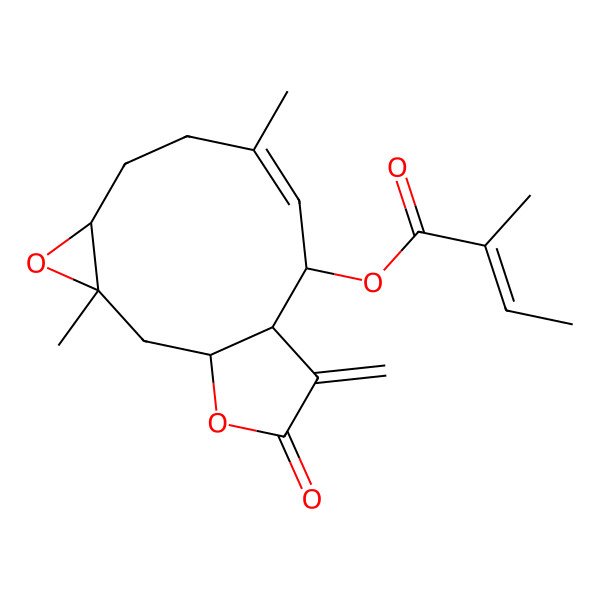 2D Structure of [(1S,3S,5R,8Z,10R,11S)-3,8-dimethyl-12-methylidene-13-oxo-4,14-dioxatricyclo[9.3.0.03,5]tetradec-8-en-10-yl] (E)-2-methylbut-2-enoate