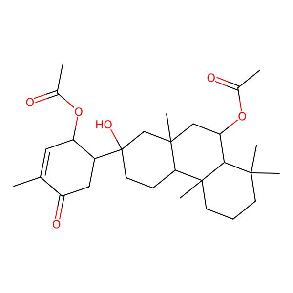 2D Structure of [(2R,4aS,4bR,8aS,9R,10aS)-2-[(1S,2S)-2-acetyloxy-4-methyl-5-oxocyclohex-3-en-1-yl]-2-hydroxy-4b,8,8,10a-tetramethyl-1,3,4,4a,5,6,7,8a,9,10-decahydrophenanthren-9-yl] acetate