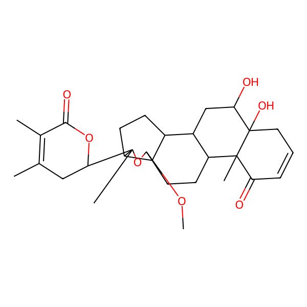 2D Structure of 6-(4,5-Dimethyl-6-oxo-2,3-dihydropyran-2-yl)-18,19-dihydroxy-8-methoxy-6,13-dimethyl-7-oxapentacyclo[10.8.0.02,9.05,9.013,18]icos-15-en-14-one