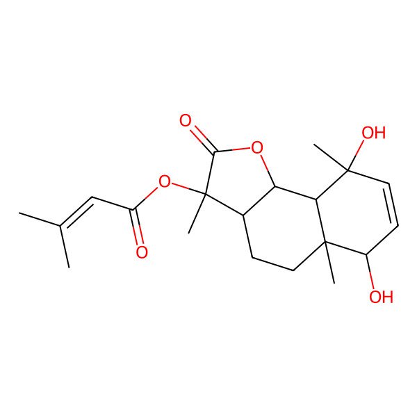 2D Structure of [(3S,3aR,5aS,6R,9R,9aR,9bR)-6,9-dihydroxy-3,5a,9-trimethyl-2-oxo-3a,4,5,6,9a,9b-hexahydrobenzo[g][1]benzofuran-3-yl] 3-methylbut-2-enoate