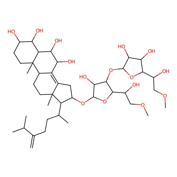 2D Structure of 16-[4-[3,4-dihydroxy-5-(1-hydroxy-2-methoxyethyl)oxolan-2-yl]oxy-3-hydroxy-5-(1-hydroxy-2-methoxyethyl)oxolan-2-yl]oxy-10,13-dimethyl-17-(6-methyl-5-methylideneheptan-2-yl)-2,3,4,5,6,7,9,11,12,15,16,17-dodecahydro-1H-cyclopenta[a]phenanthrene-3,4,6,7-tetrol