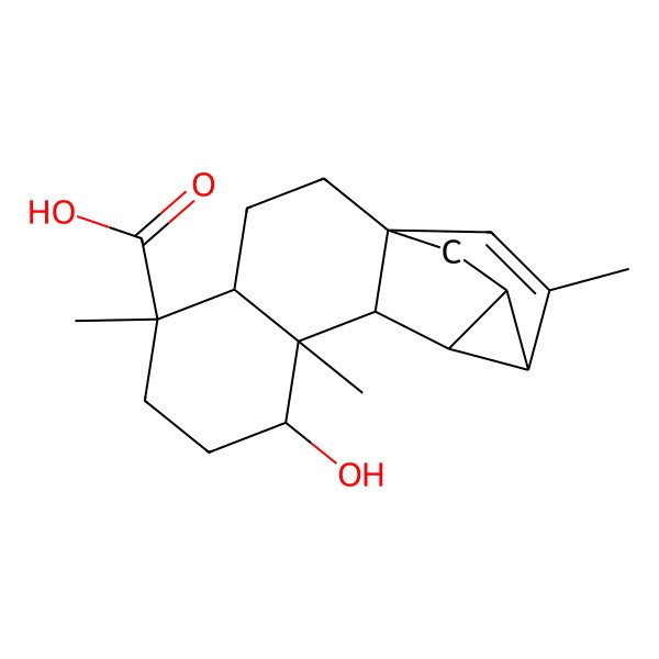 2D Structure of (1R,4R,5R,8R,9S,10S,11S,12S,13R)-8-hydroxy-5,9,14-trimethylpentacyclo[10.3.1.01,10.04,9.011,13]hexadec-14-ene-5-carboxylic acid