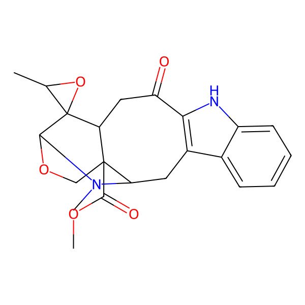 2D Structure of methyl (1R,3'S,14R,15R,16S,19S)-3',20-dimethyl-12-oxospiro[17-oxa-10,20-diazapentacyclo[14.3.1.03,11.04,9.014,19]icosa-3(11),4,6,8-tetraene-15,2'-oxirane]-19-carboxylate