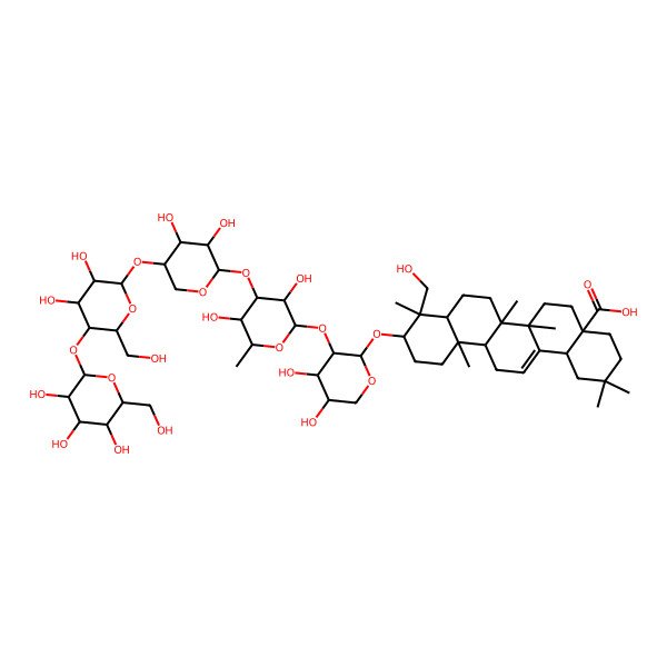 2D Structure of 10-[3-[4-[5-[3,4-Dihydroxy-6-(hydroxymethyl)-5-[3,4,5-trihydroxy-6-(hydroxymethyl)oxan-2-yl]oxyoxan-2-yl]oxy-3,4-dihydroxyoxan-2-yl]oxy-3,5-dihydroxy-6-methyloxan-2-yl]oxy-4,5-dihydroxyoxan-2-yl]oxy-9-(hydroxymethyl)-2,2,6a,6b,9,12a-hexamethyl-1,3,4,5,6,6a,7,8,8a,10,11,12,13,14b-tetradecahydropicene-4a-carboxylic acid