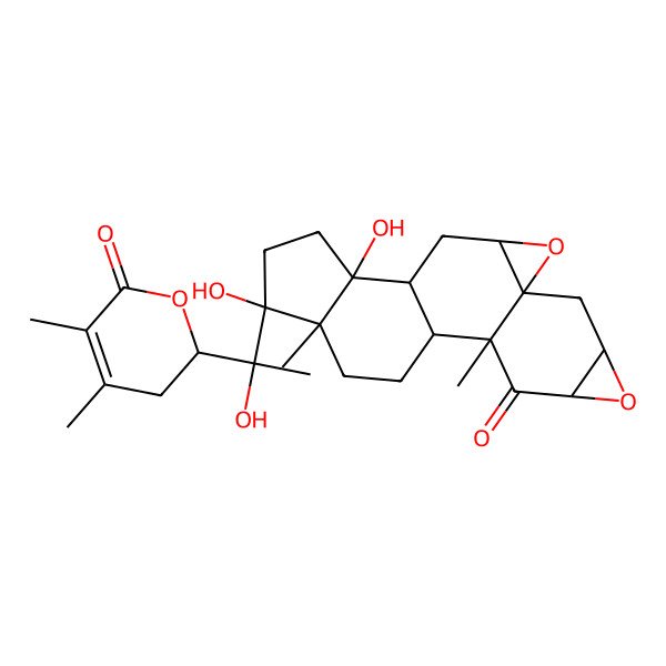 2D Structure of (1S,2R,4R,6R,8S,10R,12R,13R,16S,17S)-16-[(1S)-1-[(2S)-4,5-dimethyl-6-oxo-2,3-dihydropyran-2-yl]-1-hydroxyethyl]-13,16-dihydroxy-2,17-dimethyl-5,9-dioxahexacyclo[10.7.0.02,8.04,6.08,10.013,17]nonadecan-3-one