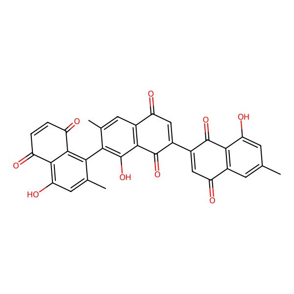 2D Structure of 8-Hydroxy-7-(4-hydroxy-2-methyl-5,8-dioxonaphthalen-1-yl)-2-(8-hydroxy-6-methyl-1,4-dioxonaphthalen-2-yl)-6-methylnaphthalene-1,4-dione